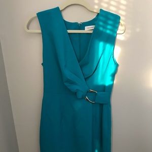 Calvin Klein Teal Faux Wrap Dress